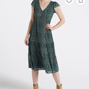 Chic Teal Patterned Midi Dress